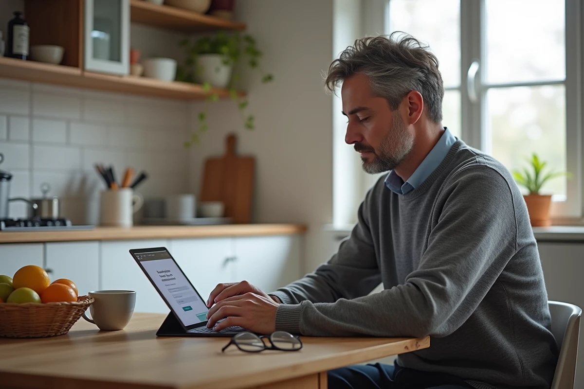 Professeur accédant à sa boîte mail académique Bordeaux depuis chez lui sur une tablette