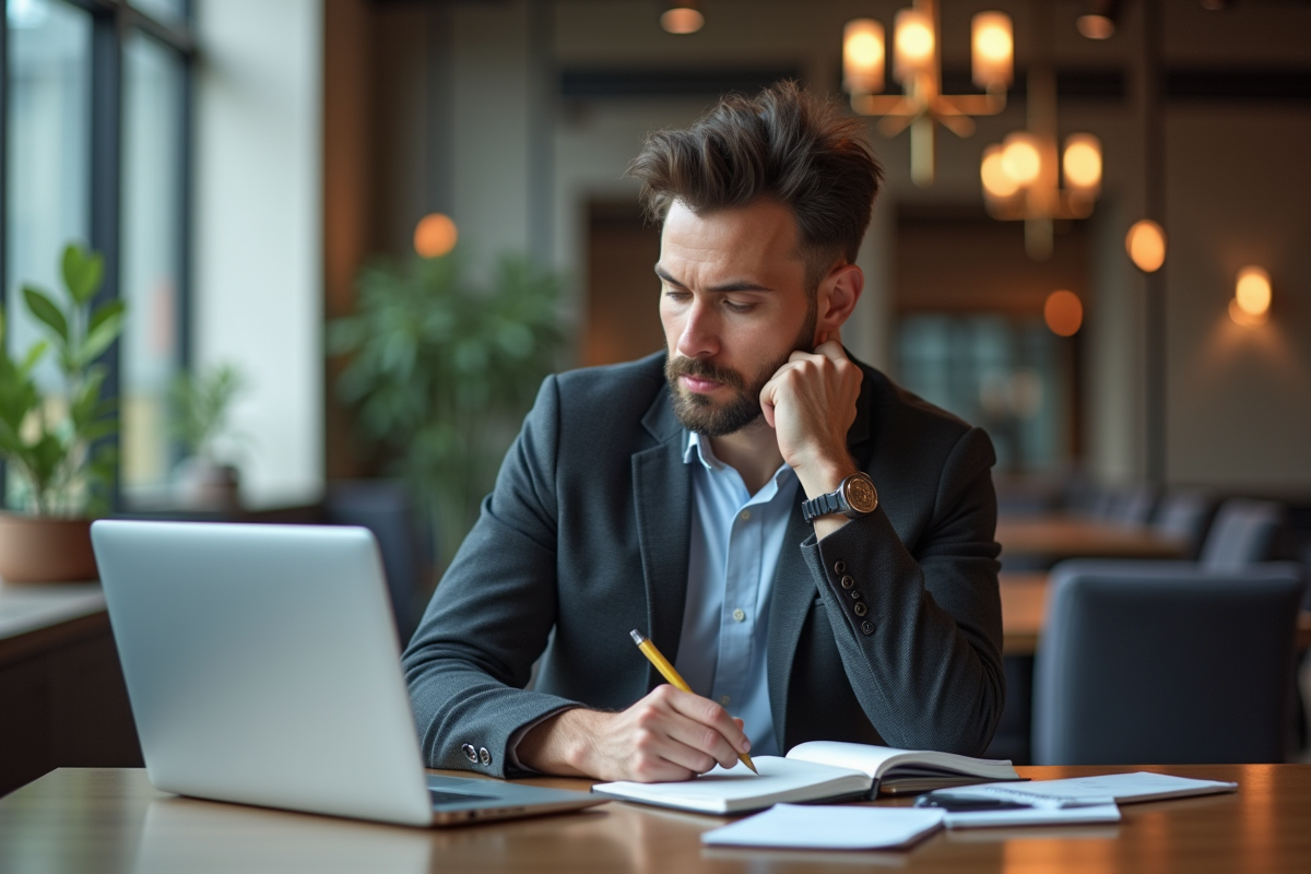 Candidat prenant des notes dans un espace de coworking lumineux