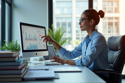 Chercheur en bureau moderne analysant des données
