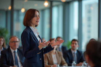 Femme conférencière en conférence lors d'une prise de parole