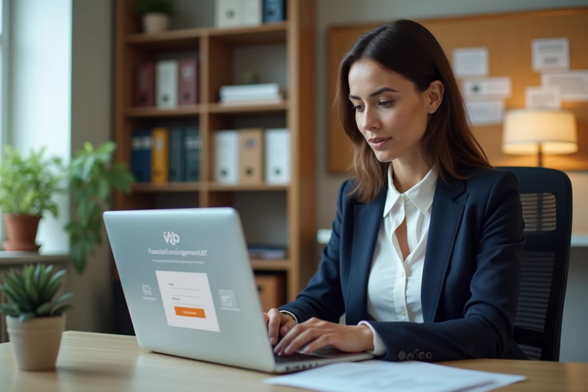 Enseignante connectée à sa messagerie académique de Bordeaux sur un ordinateur portable dans un bureau scolaire