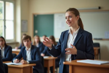 Jeune élève qui prononce son discours de campagne pour devenir délégué de classe devant ses camarades