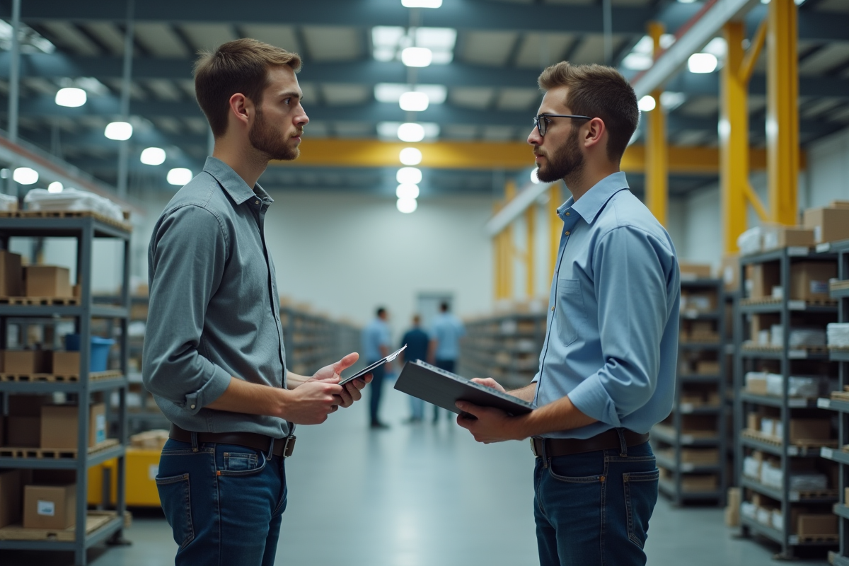 Elève de lycée discute avec un responsable en usine