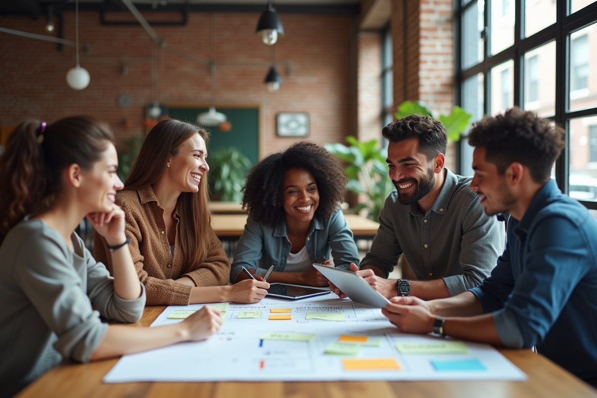 Groupe de jeunes professionnels en coworking collaborant