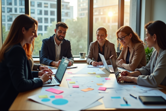 Groupe de travail créatif autour d'une table moderne