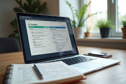 Espace de travail moderne avec ordinateur et notes de langues