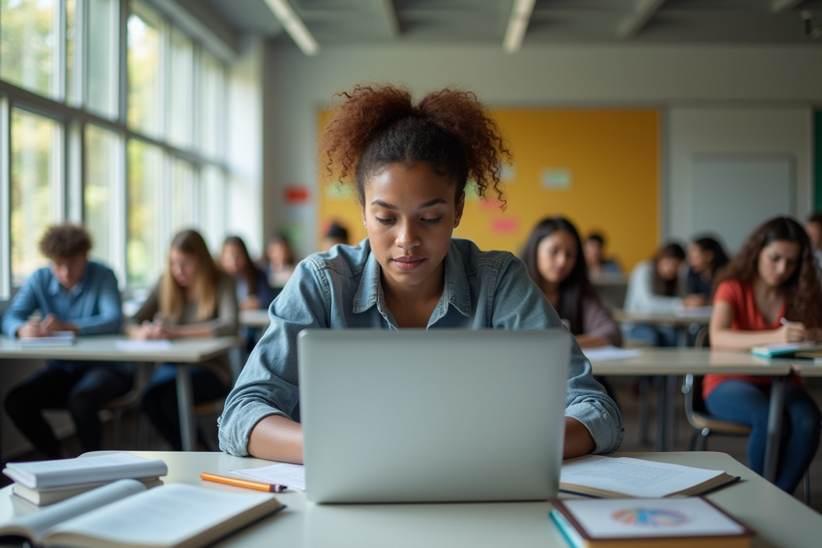 Étudiant adulte attentif en formation moderne et lumineuse