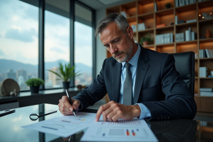 Homme d'affaires en costume dans un bureau moderne