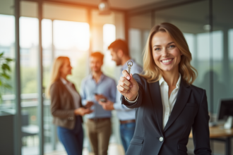 Femme d'affaires confiante dans un bureau moderne