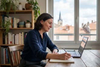 Femme travaillant dans un bureau moderne à Bourgenbresse