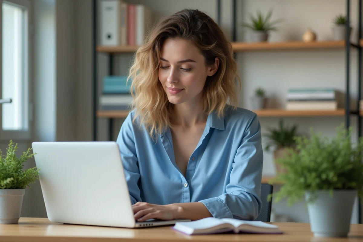 Femme au bureau à domicile travaillant sur son ordinateur