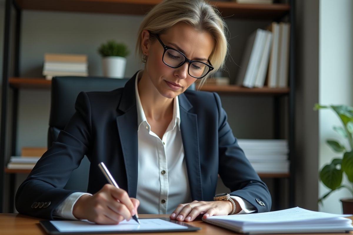 Femme gestionnaire remplissant une évaluation sur tablette