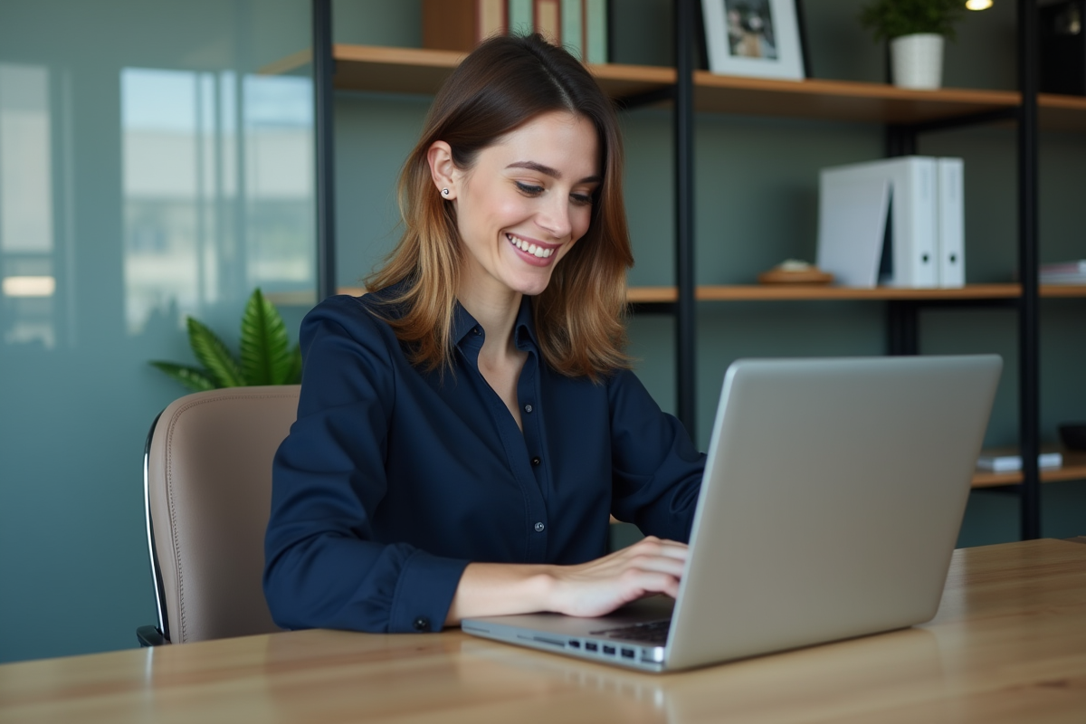 Femme gestionnaire HR examinant des données sur son ordinateur portable