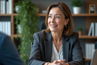 Femme d'affaires souriante dans un bureau moderne
