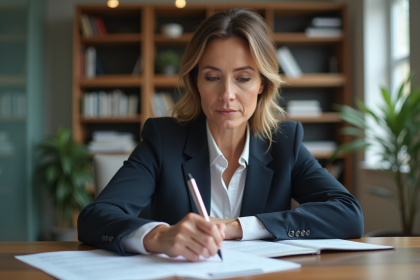 Femme d affaires en réunion dans un bureau moderne