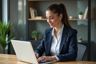 Femme professionnelle met à jour son CV au bureau
