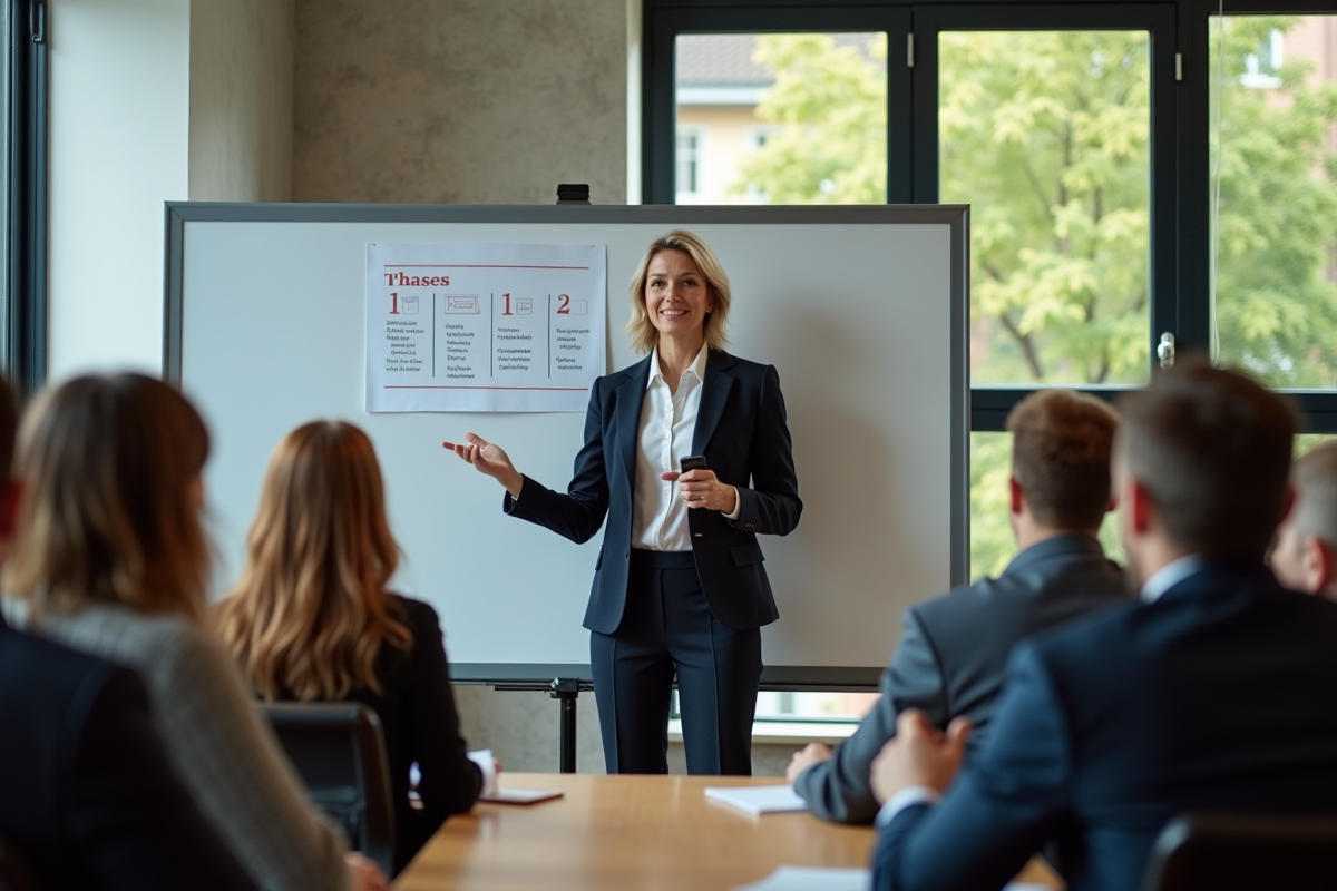 Femme en formation pointant un diagramme lors d