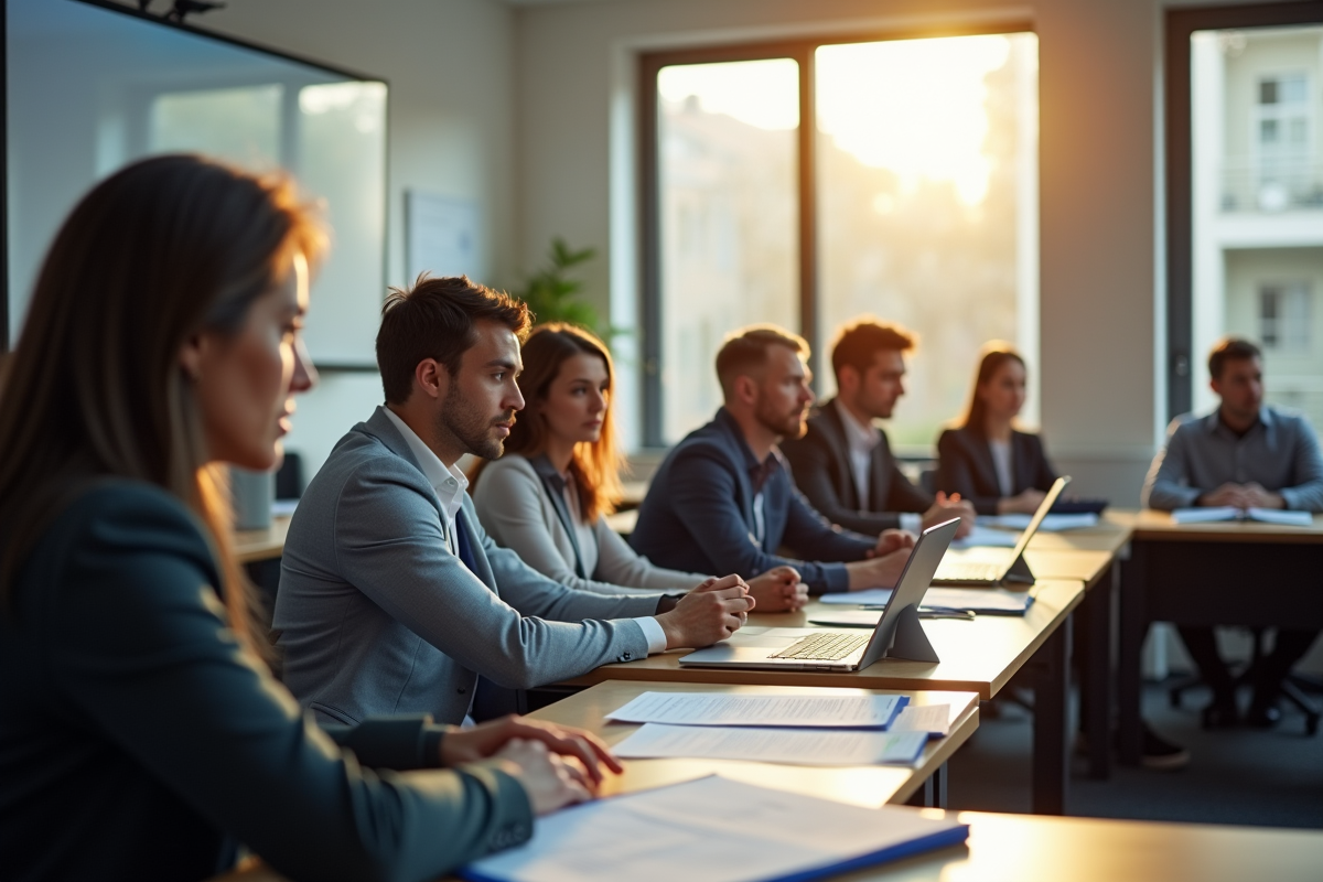 Adultes en formation sur la réglementation VSL en classe