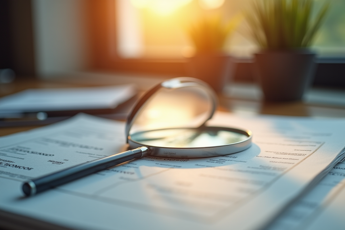 Zoom sur une loupe sur des certificats officiels en lumière chaude