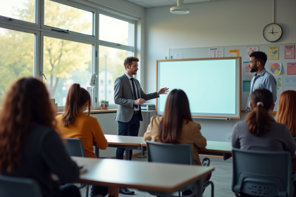 Groupe d'étudiants attentifs en classe moderne