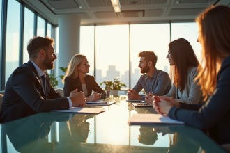 Groupe de professionnels en réunion dans un bureau moderne