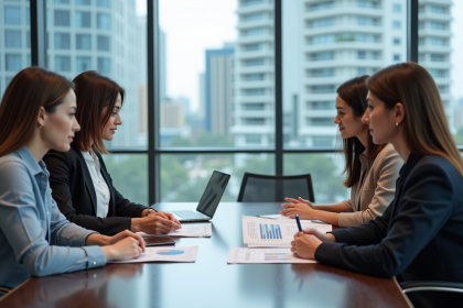 Groupe de professionnels en r&eacute;union de travail