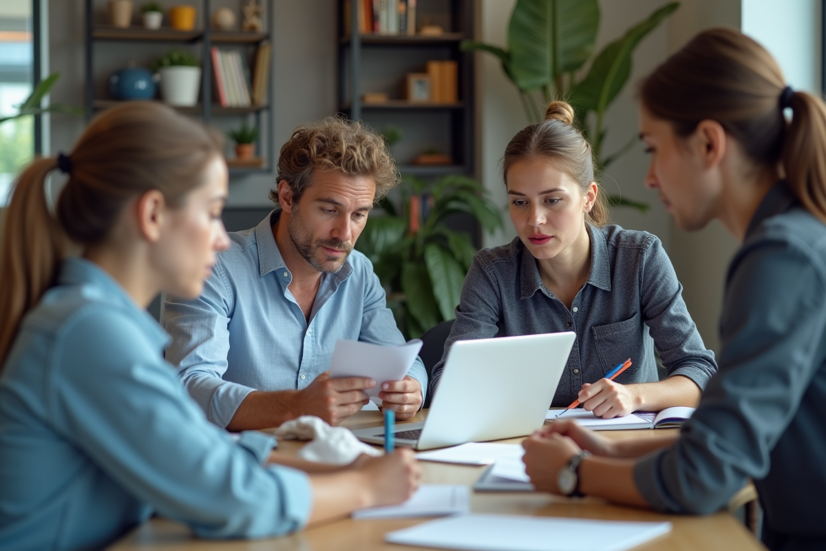Groupe de professionnels en réunion dans un bureau moderne
