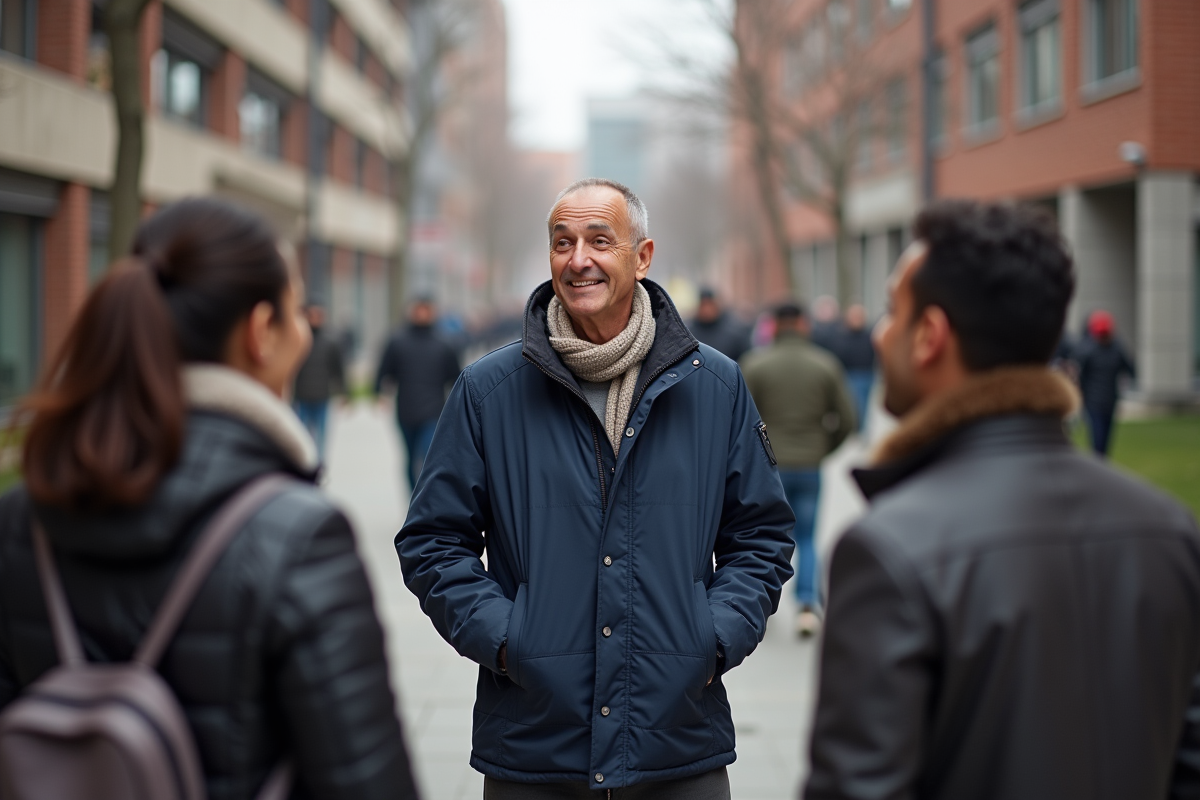 Homme discutant avec un groupe d