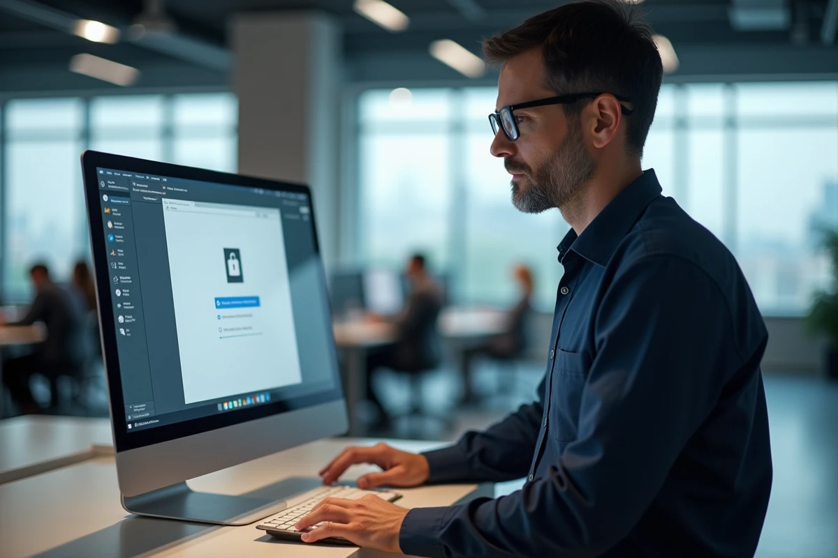 Homme en bureau récupérant ses identifiants oubliés sur le portail PSB Extranet