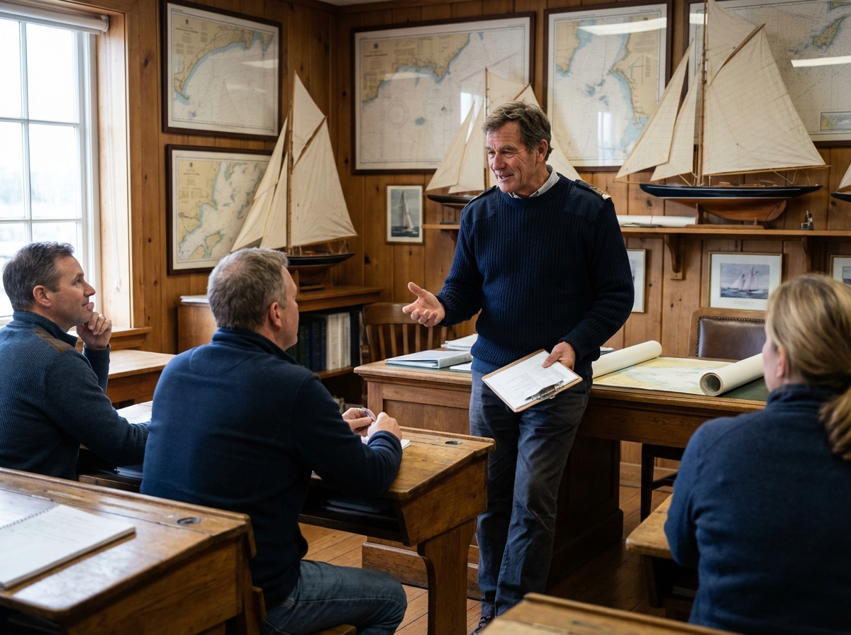 Instructeur nautique discutant avec des adultes en classe