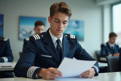Jeune homme en uniforme de cadet a&eacute;ronautique en int&eacute;rieur
