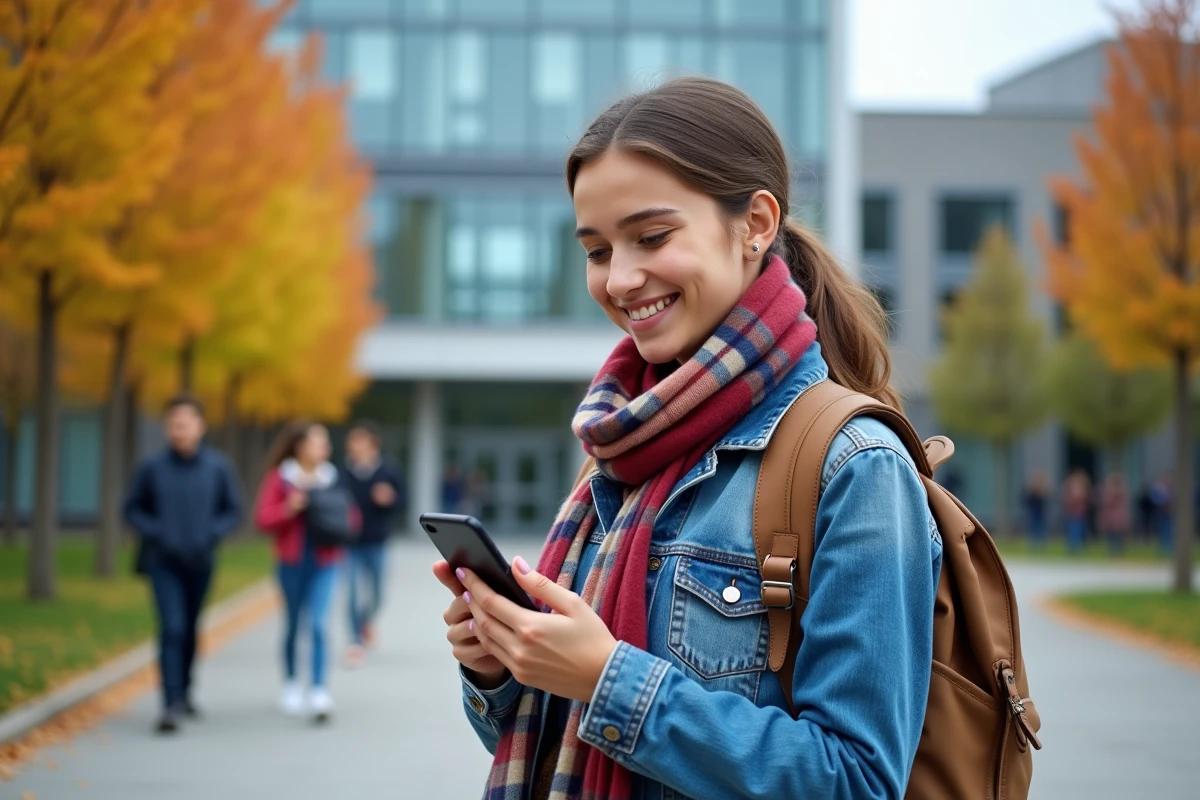 Jeune femme v&eacute;rifiant son emploi du temps devant l