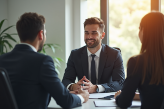 Jeune professionnel confiant lors d'un entretien en bureau