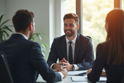 Jeune professionnel confiant lors d'un entretien en bureau