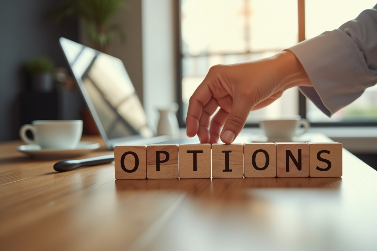 Main sélectionnant des options sur des blocs en bureau moderne