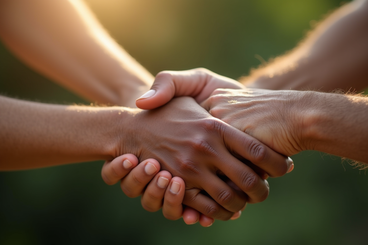 Mains de différentes origines en symbole de solidarité