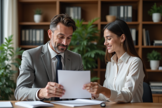 Homme d'affaires et jeune stagiaire en discussion dans un bureau moderne
