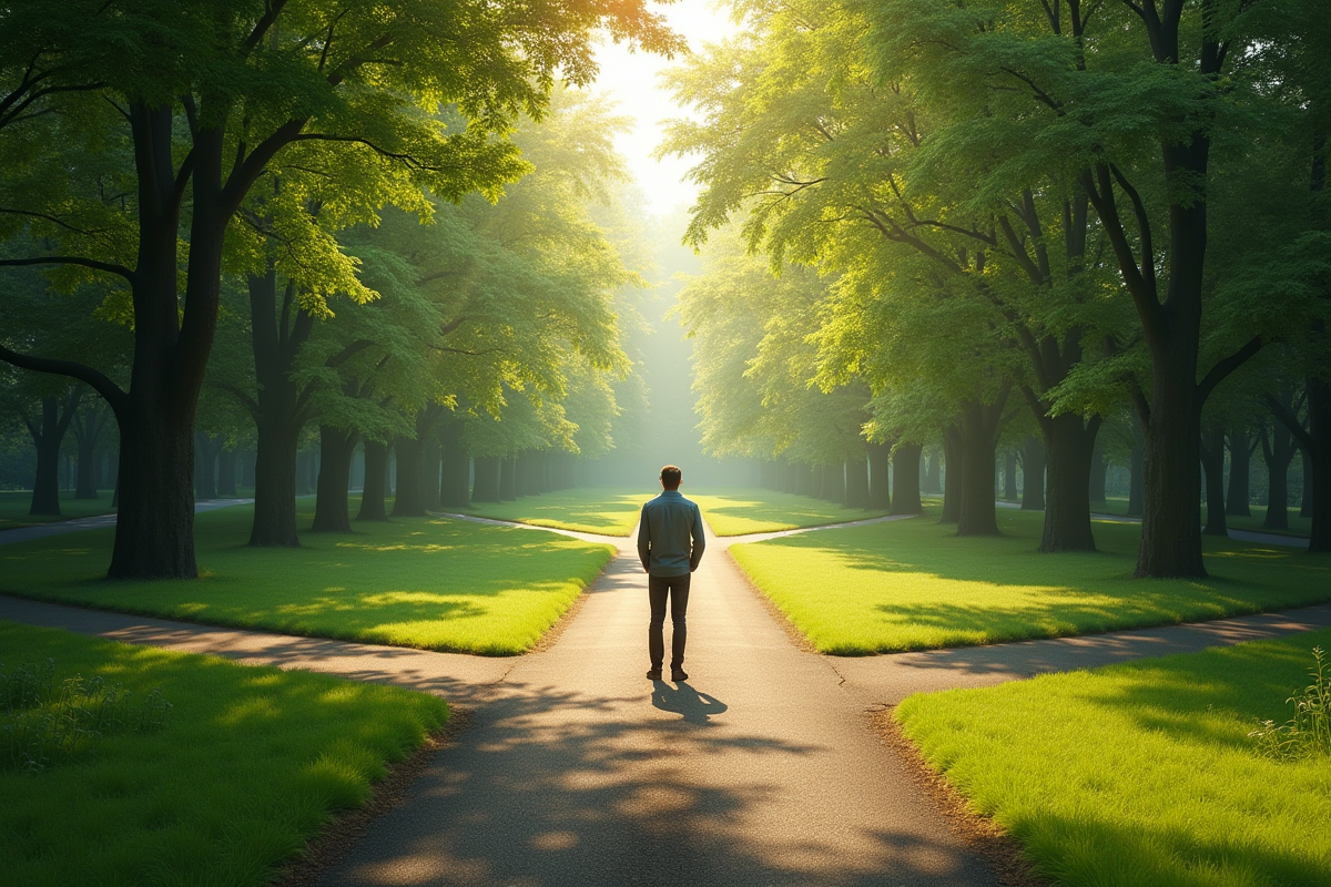 Personne réfléchissant à un croisement dans un parc
