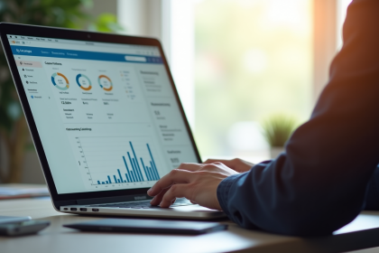 Professionnel utilisant un ordinateur avec l'application Isacompta