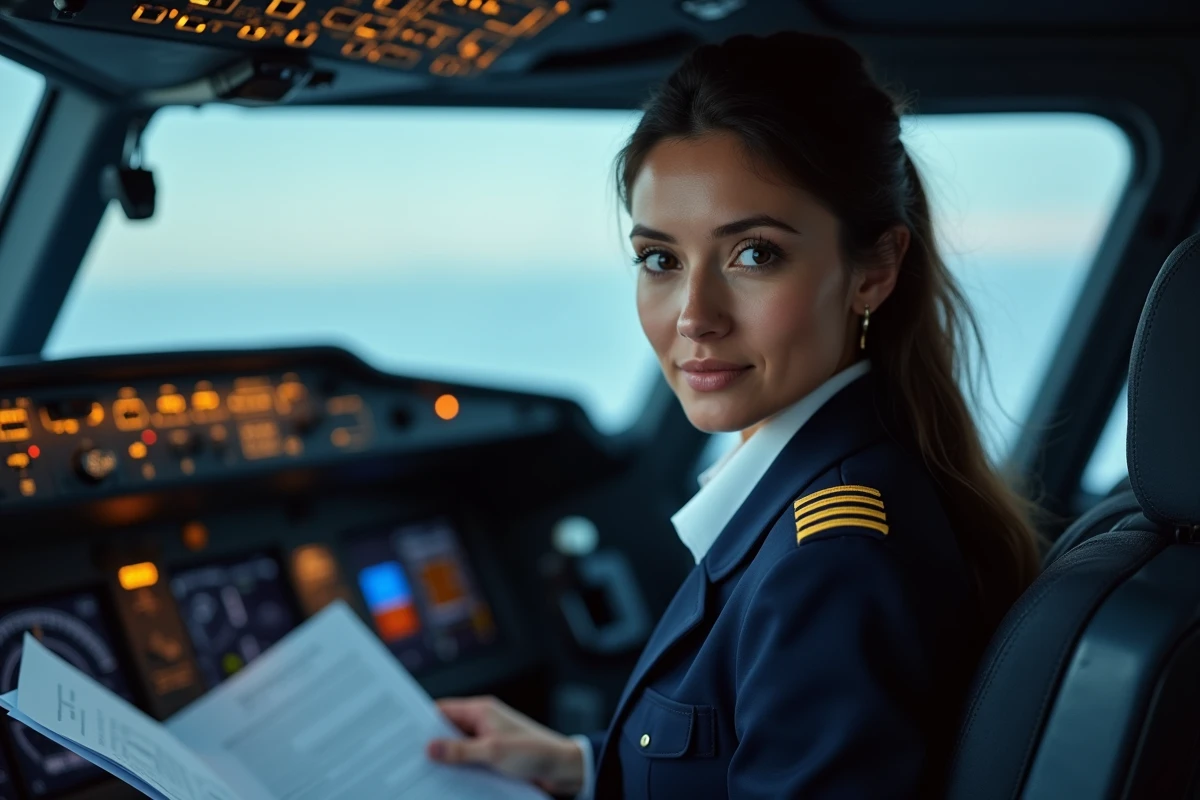 Pilote de ligne commerciale en uniforme dans le cockpit d'un avion de passagers avec instruments de bord