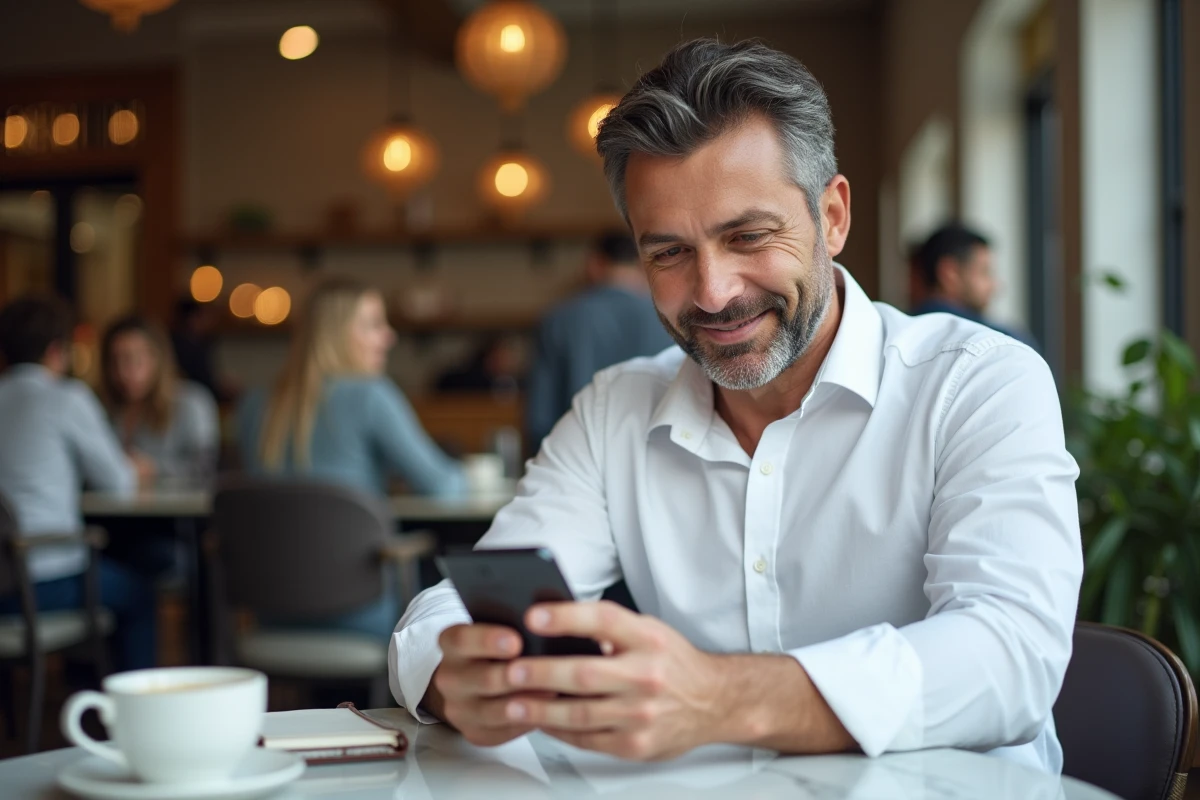 Professionnel expérimenté consultant ses demandes d'entretien sur smartphone après inscription sur Addviseo