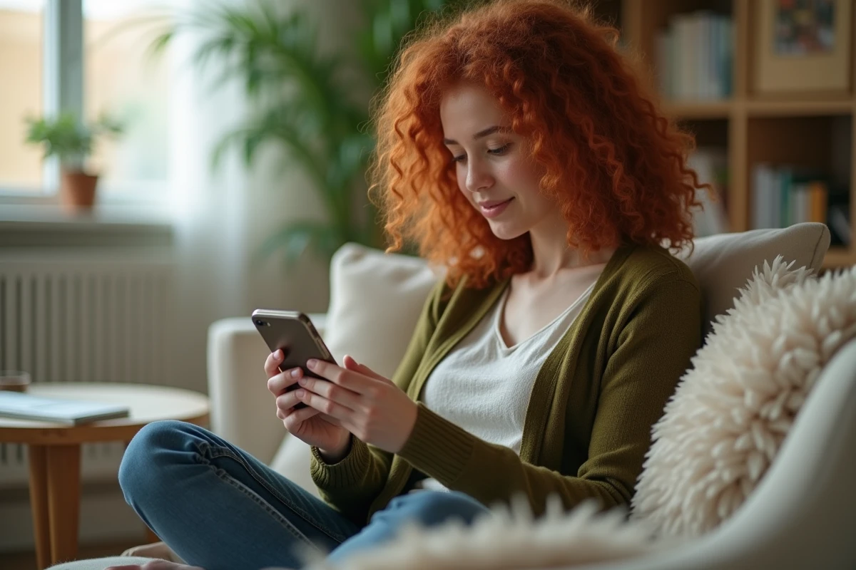Jeune femme consultant sur son smartphone un email de réinitialisation de mot de passe PSB Extranet