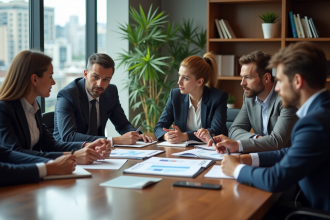 Groupe de professionnels en réunion de decision