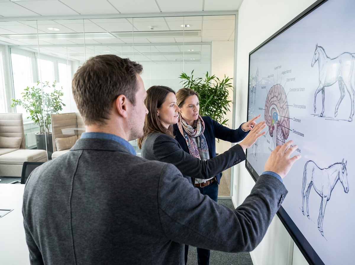 Groupe de professionnels discutant devant un diagramme de cerveau